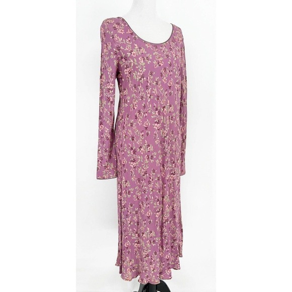 Vintage Karavan Purple Floral Bias Cut Maxi Dress Long Sleeve XL Ditsy Floral - Picture 3 of 9